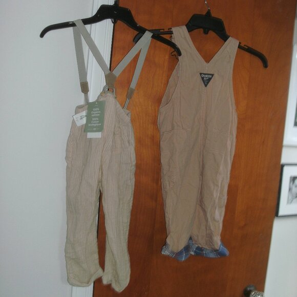 2 Pairs of Pants NWT H&M organic cotton with suspenders 4T & Oshkosh Overalls 3T - Picture 2 of 4